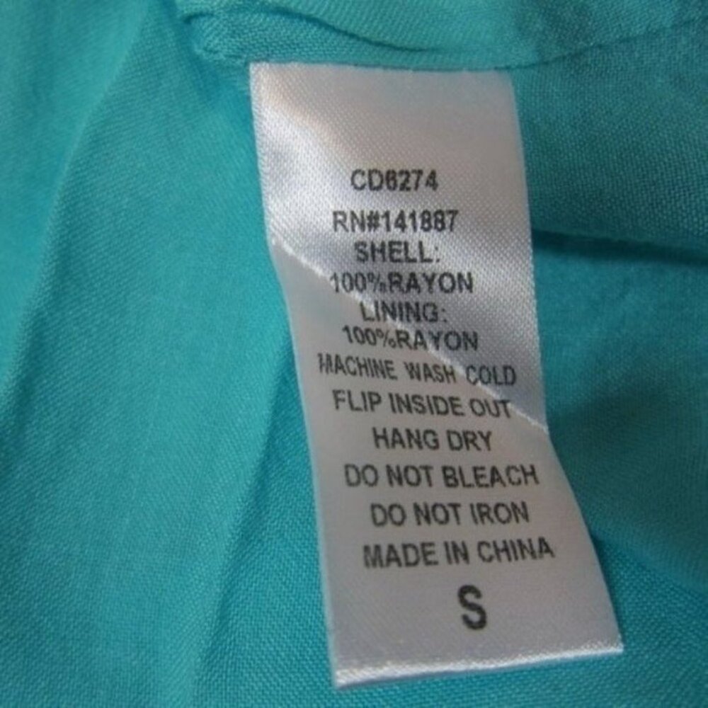 Small A-line Mini Dress Aqua Teal Blue Long Bell Sleeves w/ Lace Scoop Neck NEW - Picture 10 of 12